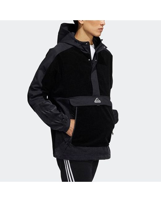 Adidas Blue M Corduroy Ank Half Zipper Splicing Sports Hooded Logo Jacket for men