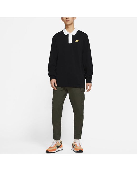 Nike Blue Sportswear Rugby Sports Printing Knit Long Sleeves Autumn Polo Shirt for men