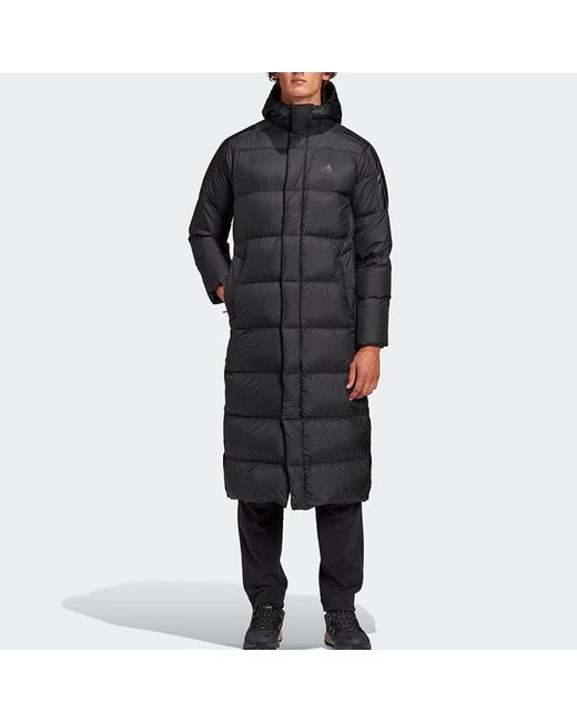 Adidas Black Windproof Stay Warm Hooded Mid-Length Down Jacket for men
