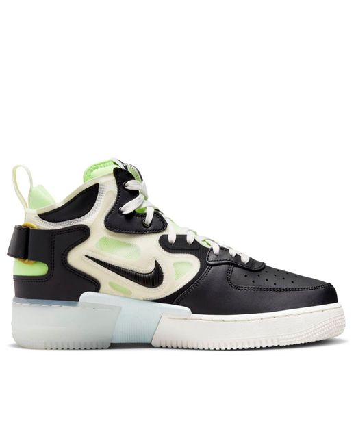 Nike Black Air Force 1 Mid React Neon' for men