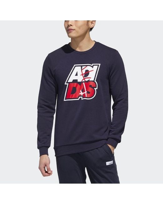 Adidas Blue Neo M Fav Sw Printing Athleisure Casual Sports Round Neck Pullover for men