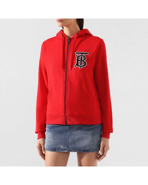 Burberry Red (Wmns) Alphabet Printing Zipper Hoodie