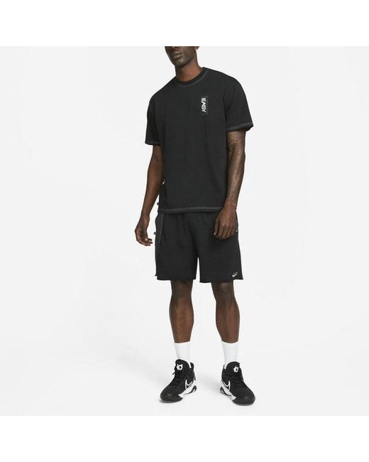 Nike Black Durant French Terry Breathable Sports Drawstring Solid Color Splicing Embroidered Alphabet Loose Shorts for men