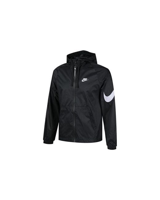 Nike Black Sportswear Swoosh Full-Length Zipper Cardigan Hooded Jacket for men