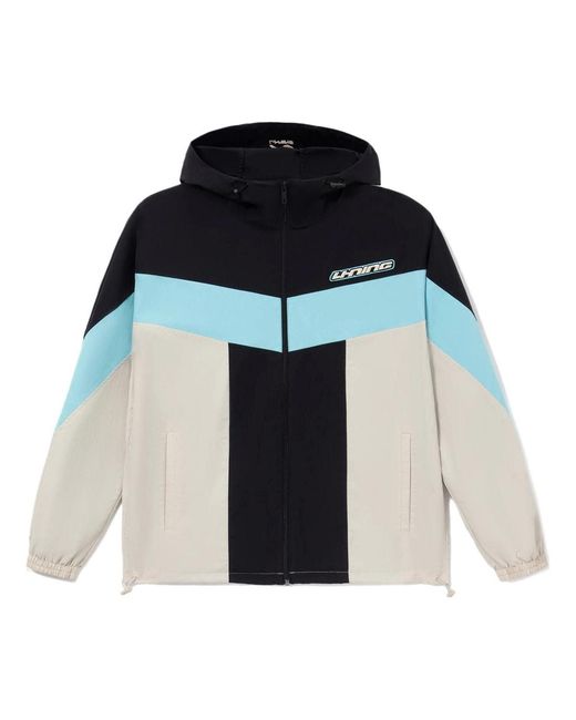 Li-ning Black Logo Color Block Full Zip Hooded Jacket Oatmeal' for men