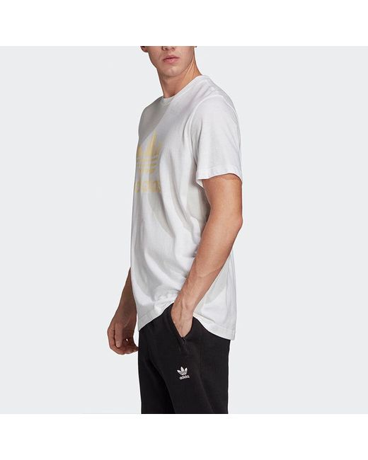 Adidas White Originals Chest Logo Sports Round Neck Short Sleeve for men