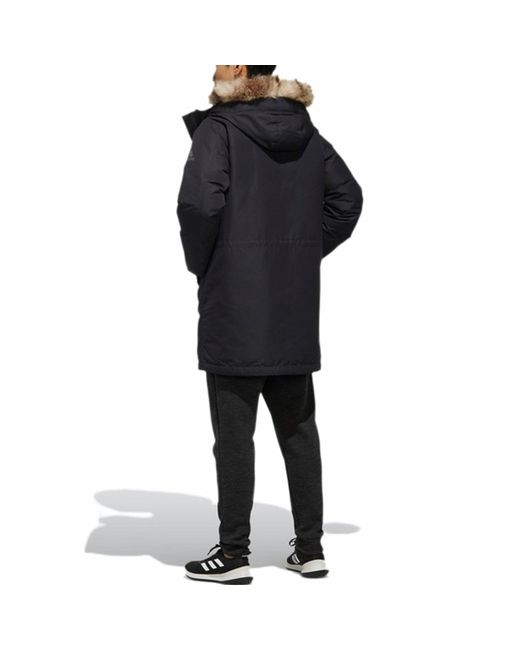 Adidas Blue Utility Down Pk Outdoor Mid-Length Hooded Down Jacket for men