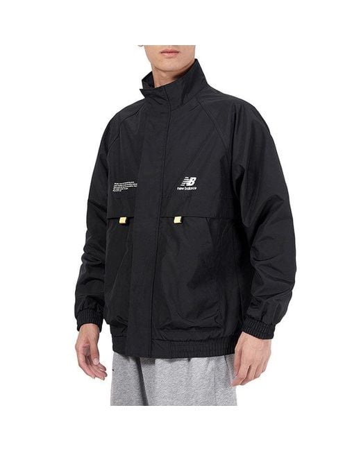 New Balance Black Alphabet Pattern Solid Color Jacket for men
