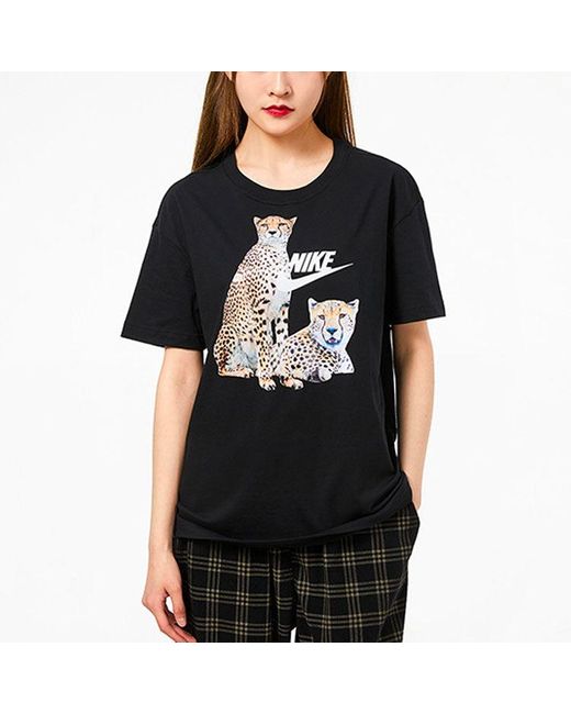 Nike Black (Wmns) Round Neck Printing Casual Sports Short Sleeve