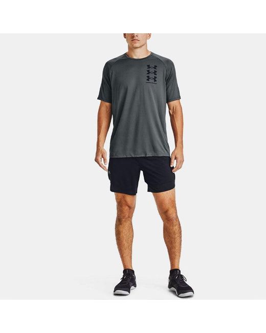 Under Armour Gray Tech Triple Logo Printing Sports Round Neck Short Sleeve for men