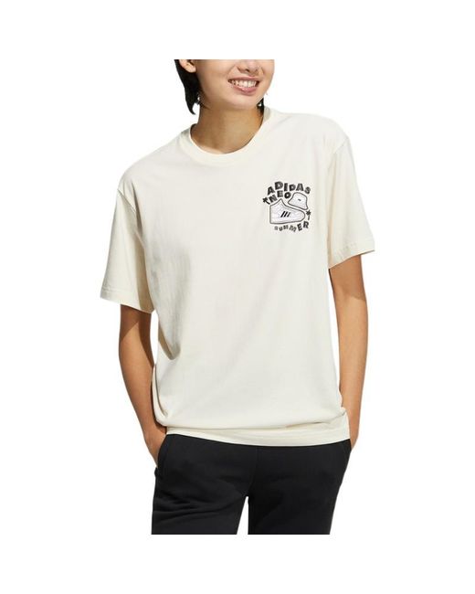 Adidas White Neo Ss22 Shoe Alphabet Printing Round Neck Short Sleeve Couple Style for men