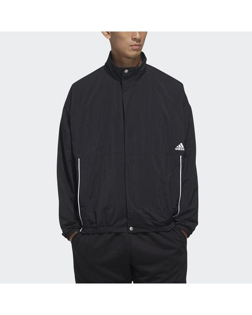 Adidas Black Outlets Stand Collar Casual Sports Jacket for men