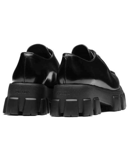 Prada Black (Wmns) Monolith Pattern Calf Pointy Derby Shoes