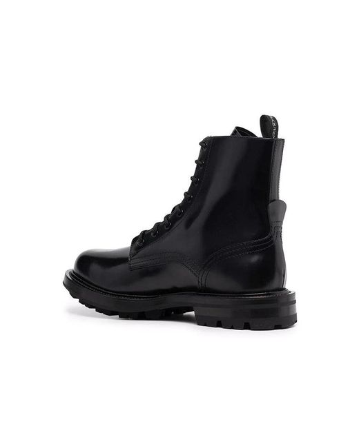 McQueen Black Polished Leather Combat Boots for men