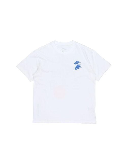Nike White Sportswear Around The World Subject Embroidered Alphabet Logo Ribbed Round Neck Short Sleeve T-Shirt for men