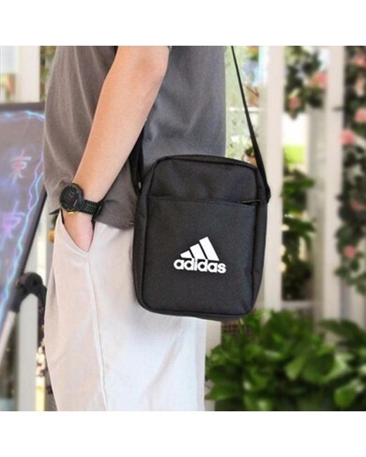 Adidas Black Classic All-Match Multifunction Pocket Adjustable Shoulder Straps Zipper Crossbody Shoulder Bag
