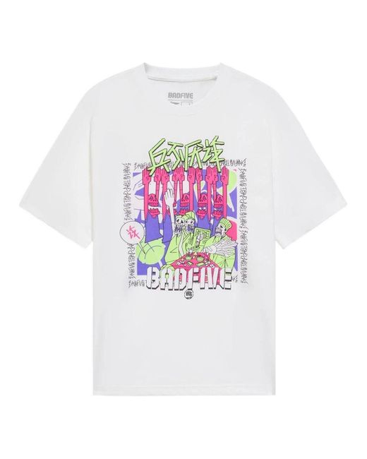 Li-ning White Badfive Trap Graphic Loose Fit T-Shirt for men