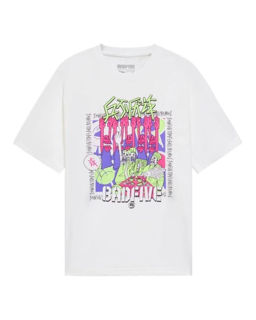 Li-ning White Badfive Trap Graphic Loose Fit T-shirt for men
