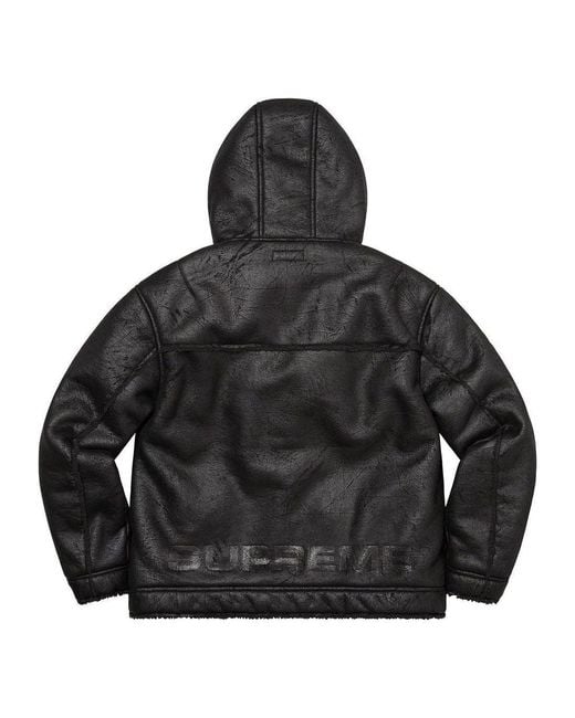 Supreme Black Faux Shearling Hooded Jacket for men
