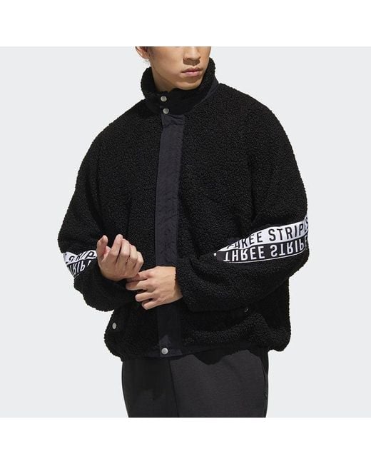 Adidas Black M Mhs Boa Jkt Stand Collar Printing Lamb's Wool Stay Warm Jacket for men