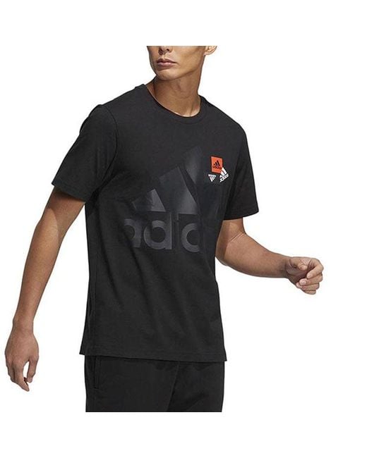 Adidas Black Mh Bp3 Tee1 Alphabet Logo Printing Round Neck Short Sleeve T-Shirt for men