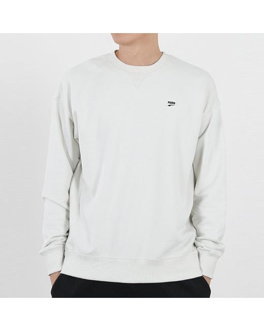PUMA White Downtown Crew Casual Round Neck Pullover Long Sleeves for men
