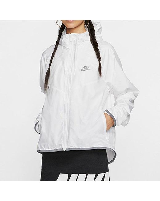 Nike White (Wmns) Sportswear Windrunner Sports Splice Zipper With Cap Waterproof Jacket