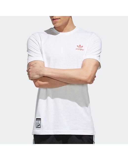 Adidas White Originals Key City Shanga Casual Sports Round Neck Short Sleeve for men