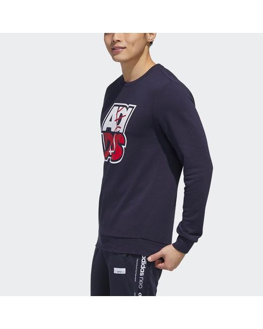 Adidas Blue Neo M Fav Sw Printing Athleisure Casual Sports Round Neck Pullover for men