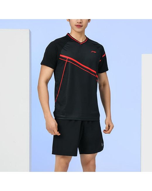 Li-ning Black Badminton Series Breathable Training Sports Short Sleeve Couple Style for men