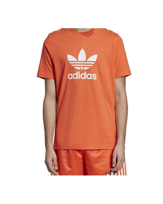 Adidas Orange Originals Trefoil Chest Logo Sports Short Sleeve for men