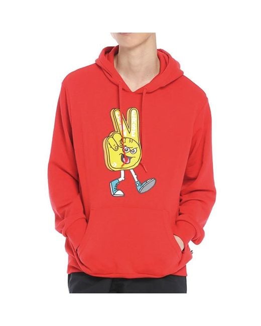 Converse Red Finger Letter Print Hooded Drawstring Sweatshirt for men