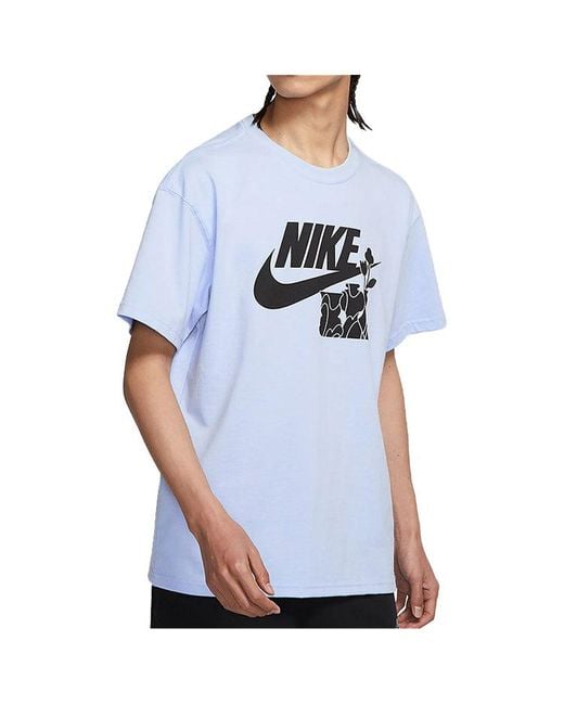 Nike Blue Flowers Alphabet Logo Printing Casual Sports Short Sleeve Light T-Shirt for men