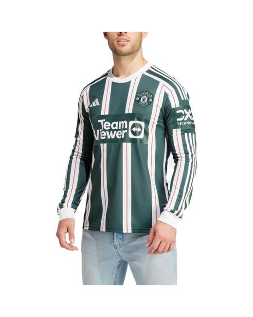 Adidas Green Manchester United 23/24 Long Sleeve Away Jersey for men