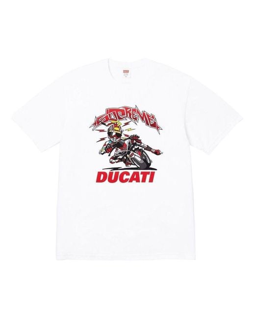 Supreme White X Ducati Bike T-Shirt for men
