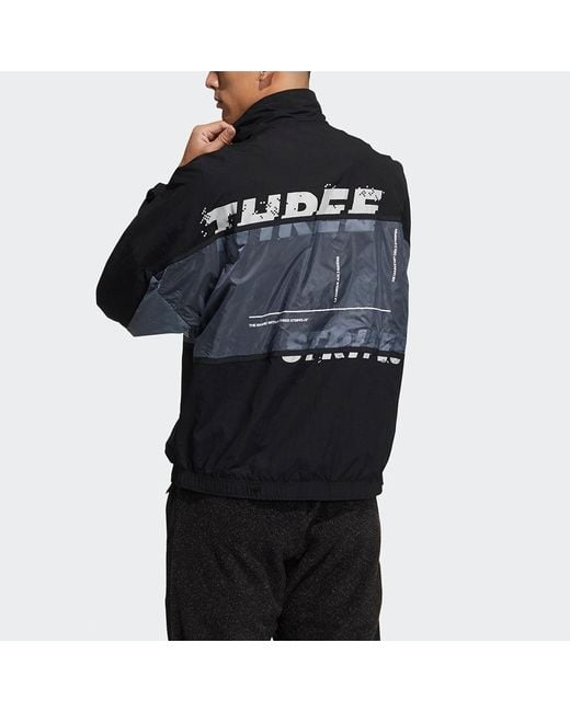 Adidas Blue M Wrd Wov Jkt Sports Loose Contrasting Colors Woven Stand Collar Jacket for men
