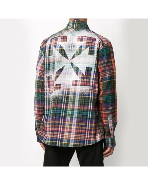 Off-White c/o Virgil Abloh Blue Stencil Flannel Check Shirt for men
