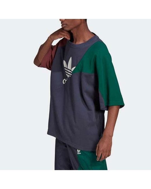 Adidas Blue Originals Bld Cb Tee Colorblock Round Neck Splicing Sports Short Sleeve for men