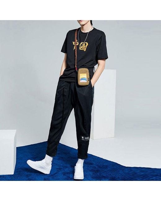 Li-ning Black Printing Loose Sports Round Neck Short Sleeve for men