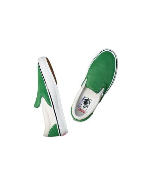Vans Green Slip-On Turn Fur Splicing Low Top Casual Canvas Skate Shoes Retro for men