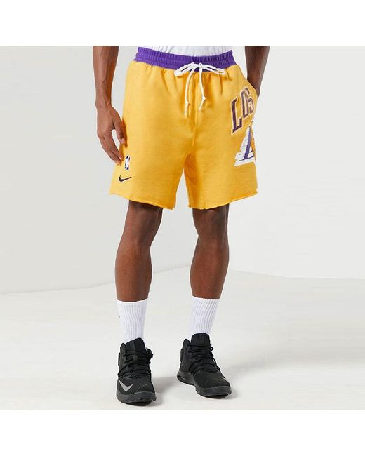Nike Yellow Los Angeles Lakers Basketball Athleisure Casual Sports Breathable Shorts for men