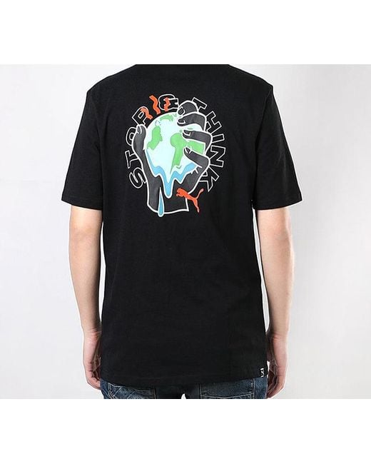 PUMA Black Environmental Friendly Printing Round Neck Short Sleeve for men