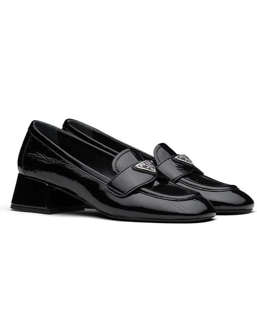 Prada Black (Wmns) Triangle Logo Patent Leather Shoes