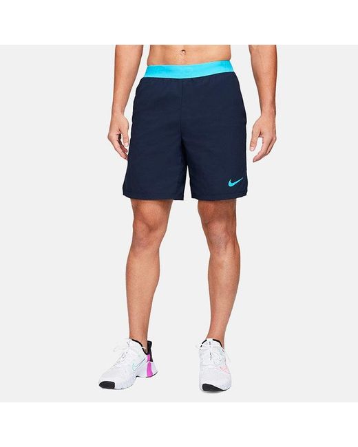 Nike Blue Pro Flex Logo Pattern Casual Sports Shorts Dark for men