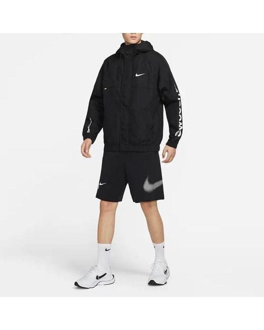 Nike Black Alphabet Logo Printing Woven Hooded Jacket Autumn for men