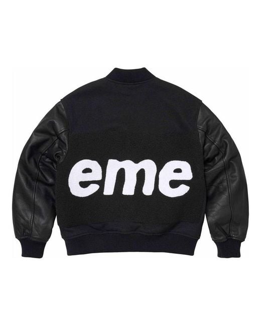 Supreme Black Big Logo Chenille Varsity Jacket Whtie' for men