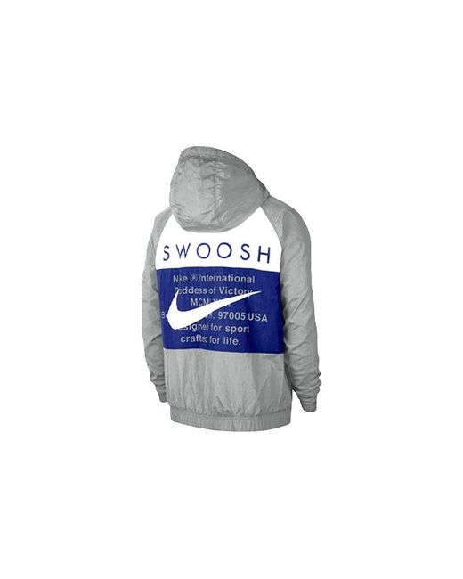 Nike Gray Swoosh Sports Contrasting Colors Printing Alphabet Hooded Jacket for men