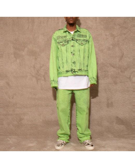 Drew House Green Oversized Trucker Jacket 'Painted Lime' for men