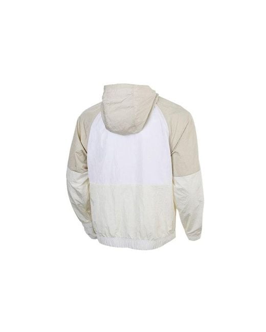 Nike White Sportswear Swoosh Half Zipper Big Pocket Woven Hooded Logo Jacket for men
