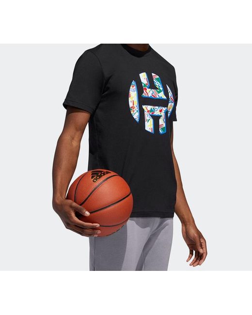 Adidas Black Batw Hrdn Logo Sports Basketball Short-Sleeve Tee for men